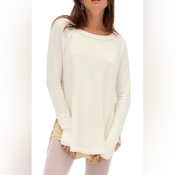 FREE PEOPLE Snowy White Thermal Waffle-knit Oversized Long Sleeve Top - Picture 11 of 12